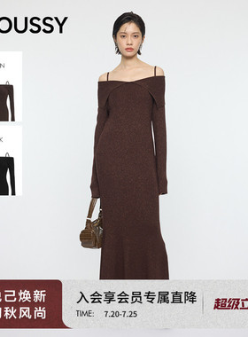 MOUSSY 2026春季新品温柔优雅风露肩长袖修身连衣裙010IA373-7581