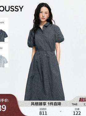MOUSSY26夏季新品文艺泡泡袖显瘦格纹衬衫连衣裙028JSC33-1034