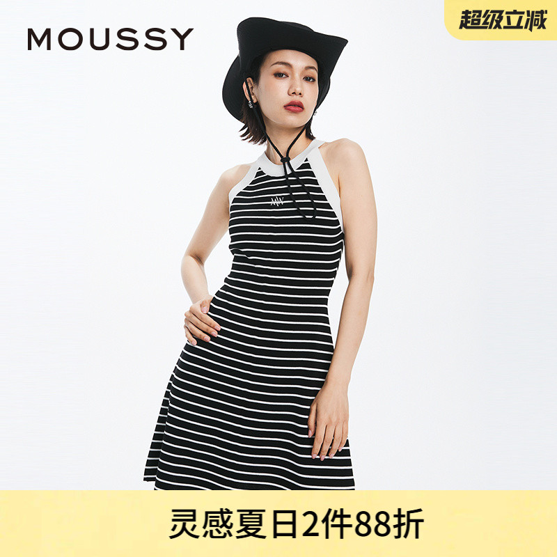 moussy优雅淑女无袖针织连衣裙