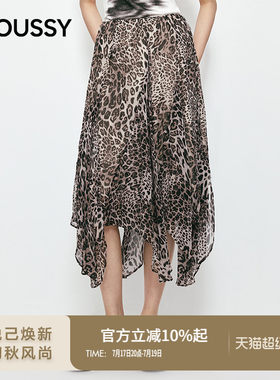 MOUSSY 2026夏季新品复古风豹纹不规则飘逸半身裙女028JSA31-1038