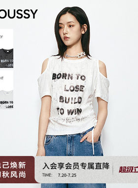 MOUSSY2026夏季新品甜酷风露肩墨痕字母印花短袖T恤028JSA90-1061