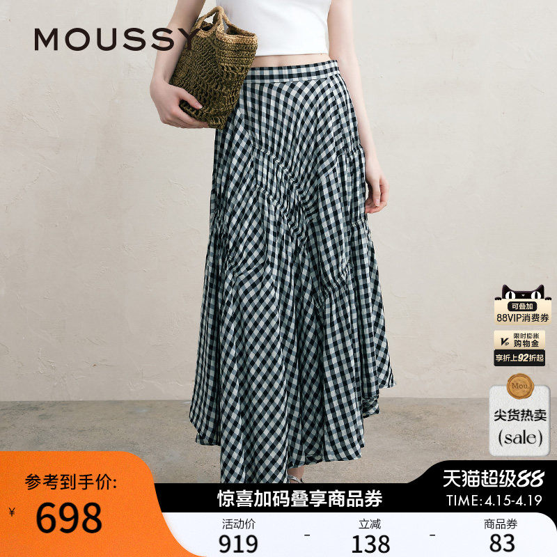 MOUSSY 春季文艺感不规则格纹半身裙女028ISA30-30