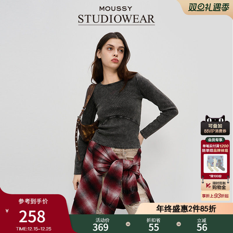 针织做旧MOUSSY套头圆领