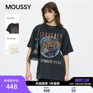 MOUSSY2026夏季新品街头复古风做旧印花短袖圆领T恤010JS290-5081