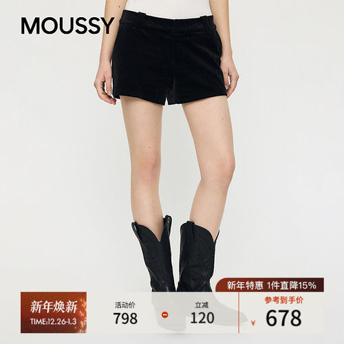 MOUSSY 2026早春新品辣妹风纯色休闲直筒修身短裤女010IA331-6261