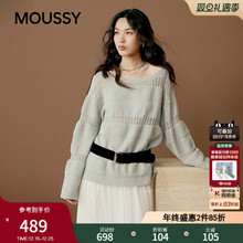 MOUSSY 2025秋季新品温柔慵懒风镂空拼接长袖针织衫028IAA70-0331
