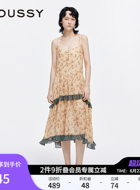 MOUSSY 夏季新品夏日来信荷叶边碎花吊带连衣裙028ISA33-1001