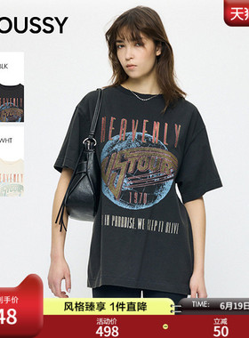 MOUSSY2026夏季新品街头复古风做旧印花短袖圆领T恤010JS290-5081