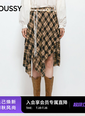 MOUSSY 2026夏季新品辣妹风复古撞色格纹不规则半裙028JSA31-1036
