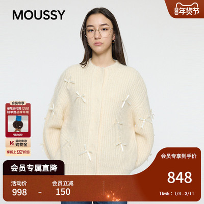 MOUSSY 2026早春新品温柔慵懒风灵落蝴蝶结针织开衫010IA370-8121
