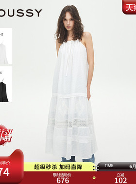MOUSSY 夏季新品法式复古拼接蕾丝吊带连衣裙女028ISA33-2041
