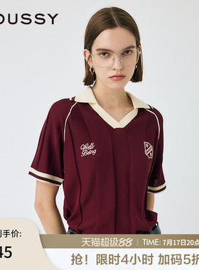 MOUSSY 早春学院风美式复古撞色宽松短袖T恤010IA474-6921