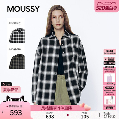 MOUSSY 2026春季新品韩系复古风格子宽松衬衫外套女028JSA30-1023