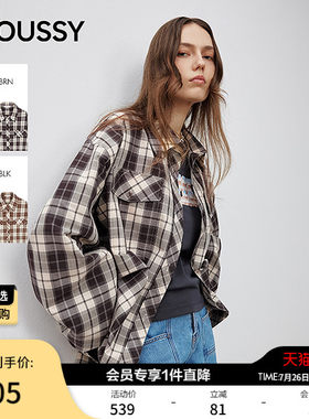MOUSSY 甜酷风抽褶系带收口复古格子长袖衬衫女028ISA30-1004