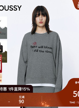 MOUSSY 2026早春新品文艺风立体刺绣玫瑰字母卫衣女028IAB90-1037