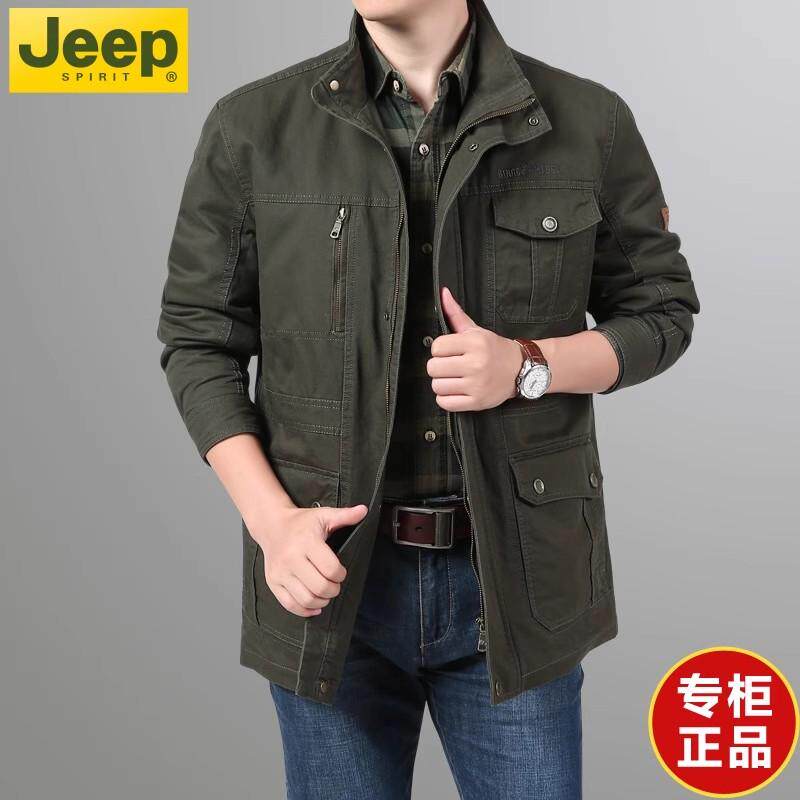 JEEP吉普2026新款中年男装夹克外套爸爸中长款休闲纯棉风衣春秋款