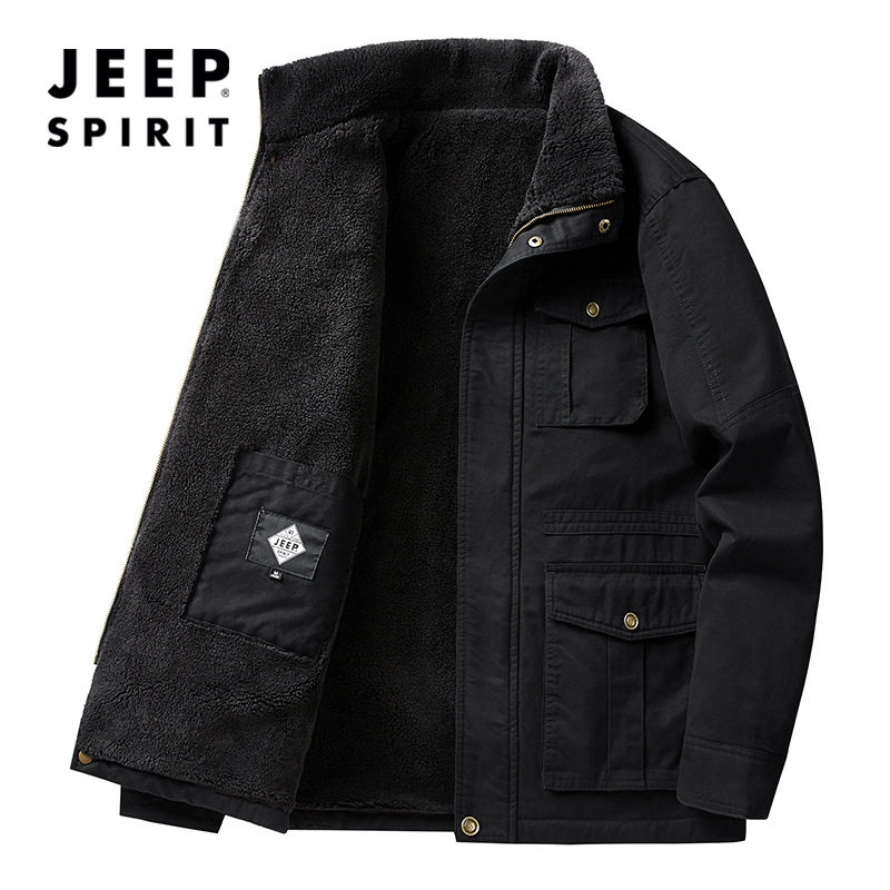 JEEP吉普官方正品牌男装中长款加绒加厚棉衣男中年棉服纯棉外套