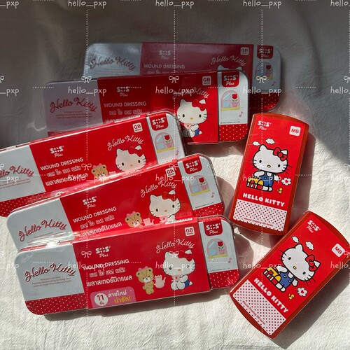 现货 泰国711限定SOS创可贴kitty可爱防水ok绷收纳铁盒ppkrit同款