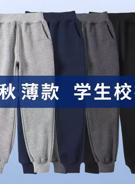 儿童运动裤灰色夏季中大童束脚收口深蓝色中小学生校服裤纯棉薄款