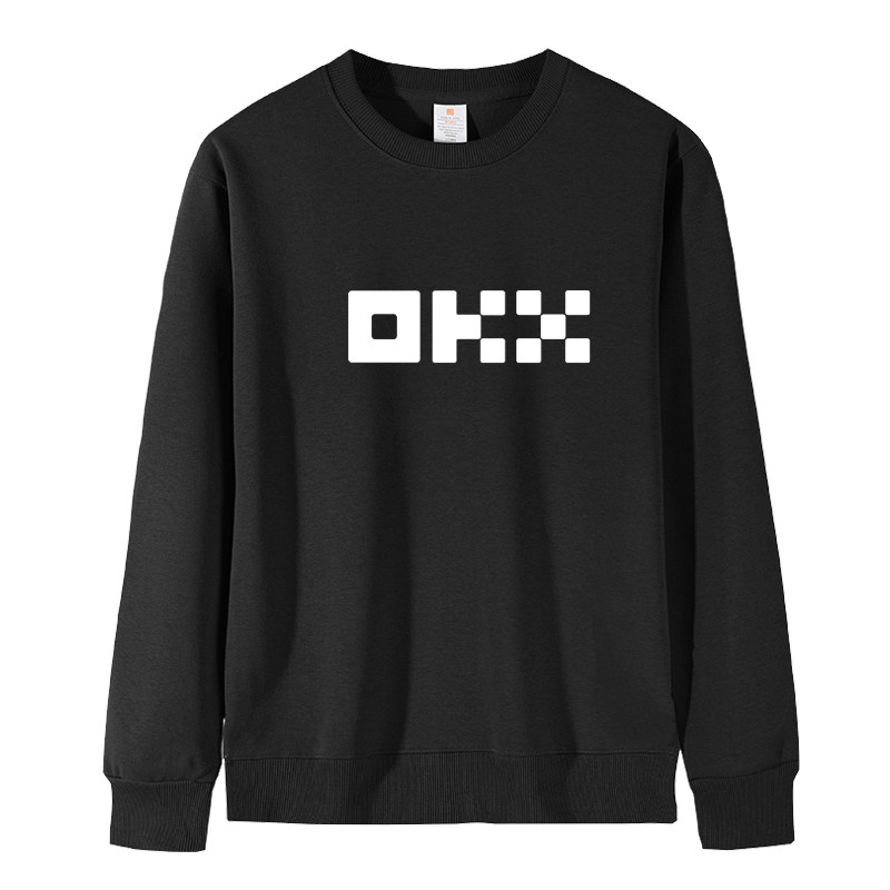 虚拟货币欧易OKX图案印花圆领卫衣 男女秋冬季长袖衣服加绒外套棉