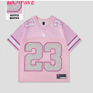 美式橄榄服涤纶网眼短袖儿童足球运动上衣T恤复古字母T恤宽松潮流