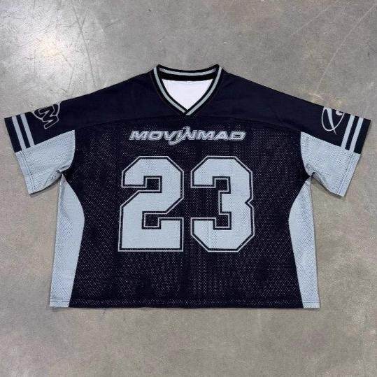 美式球服风T恤运动风撞色3D印花数字休闲慵懒宽松T恤球衣男女同款