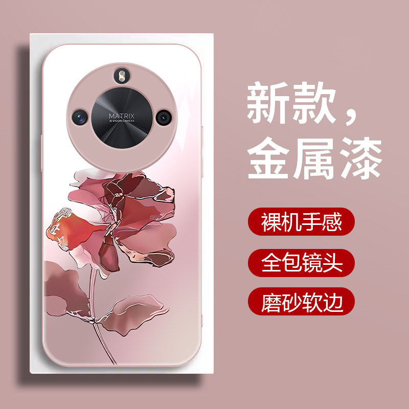 适用荣耀X50i+手机壳x50i新款华为荣耀x50pro钢化玻璃镜面保护套女生x50GT镜头全包防摔x50软硅胶硬壳艺术花