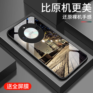 适用荣耀x50i+手机壳新款x50GT钢化玻璃镜面x50i保护套十华为honorX50镜头全包x50pro防摔硬壳男女生简约街灯