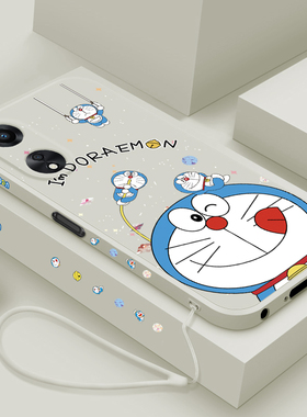 适用oppoA58x手机壳a58新款a57 5G液态硅胶保护套男女潮a56镜头全包防摔a56s软壳0pp0超薄A55卡通外壳蓝胖子