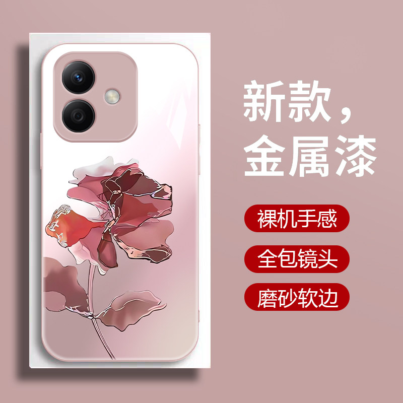 适用荣耀play9tpro手机壳新款Play9C钢化玻璃镜面保护套play9T镜头全包防摔硬壳华为honor女生个性创意艺术花