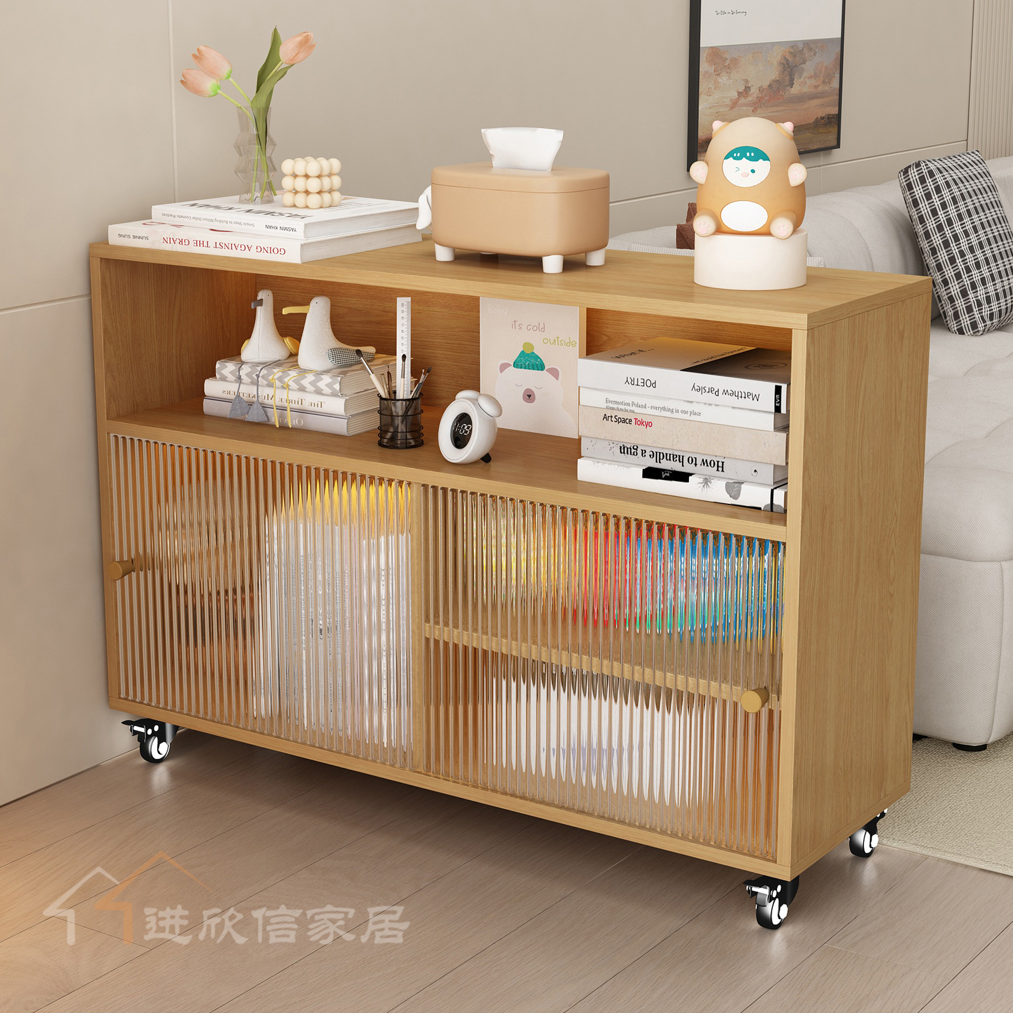 定制全实木餐边柜靠墙移动亚克力