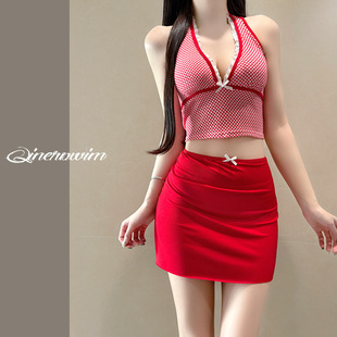 显瘦半裙甜美纯欲风度假温泉泳衣 气质修身 泳衣女款 分体三件套法式