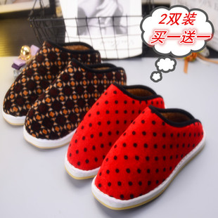 手工棉拖鞋 2020新秋冬季 男女情侣居家木地板静音拖鞋 买一送一