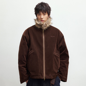 BETTWITH可拆卸毛领仿麂皮夹棉夹克秋冬美式 复古慵懒宽松情侣外套