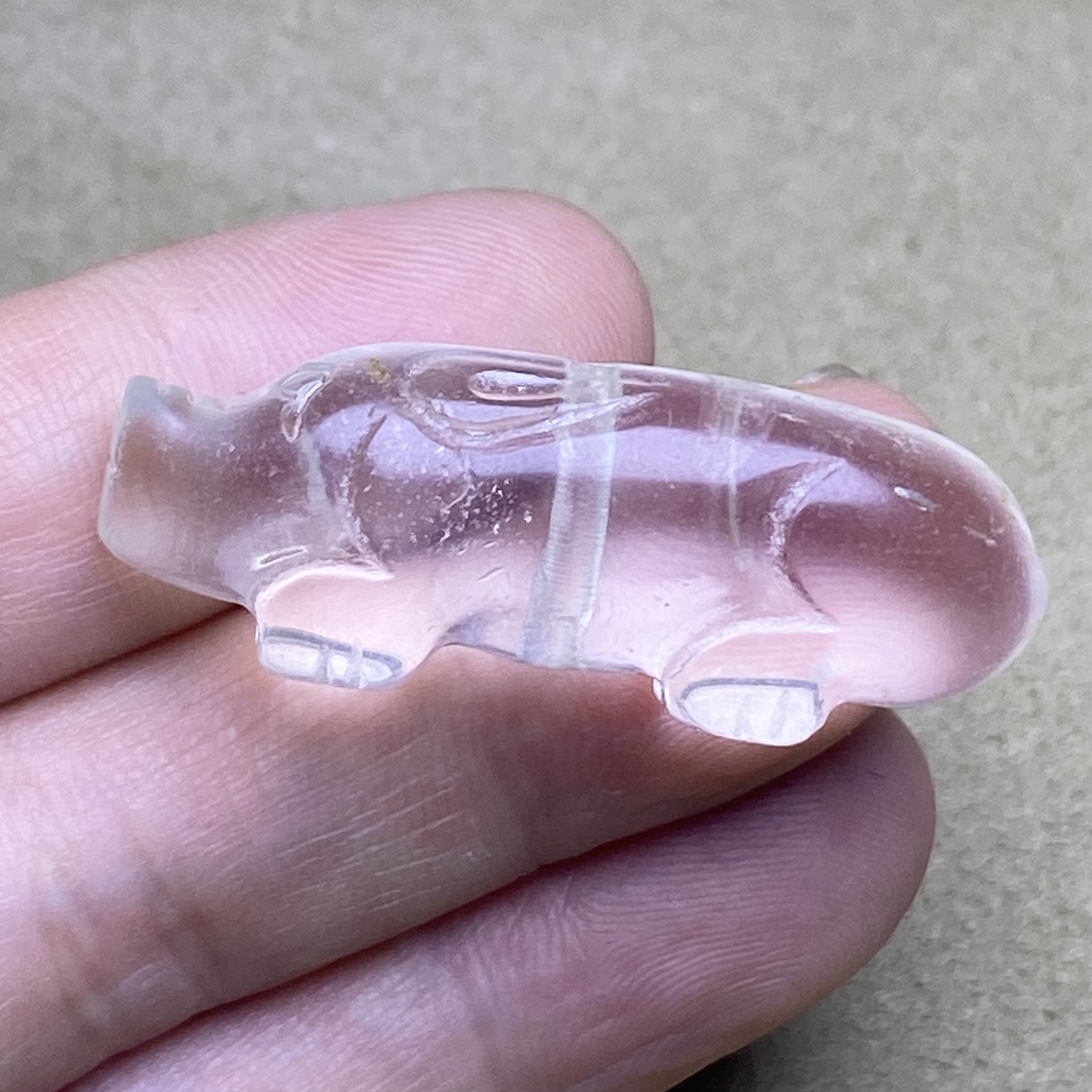 古玩文玩高油包浆天然老料白水晶猪挂件通天孔老水晶吊坠