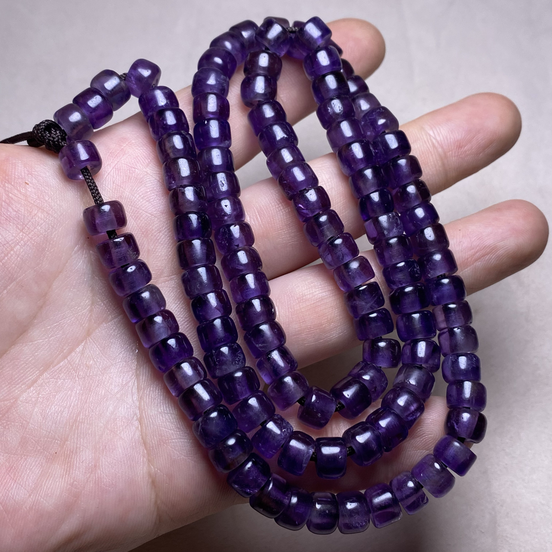 古玩杂项老料天然紫水晶手工大孔剁珠车轮珠108佛珠念珠项链手串