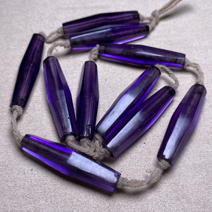 古玩文玩钻石切面多棱战国紫水晶珠子管珠高古水晶勒子手串项链