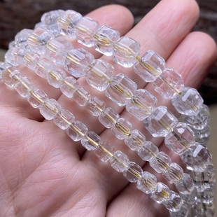 古玩文玩天然老料白水晶珠串方糖刻面水晶项链挂绳毛衣链手链配珠