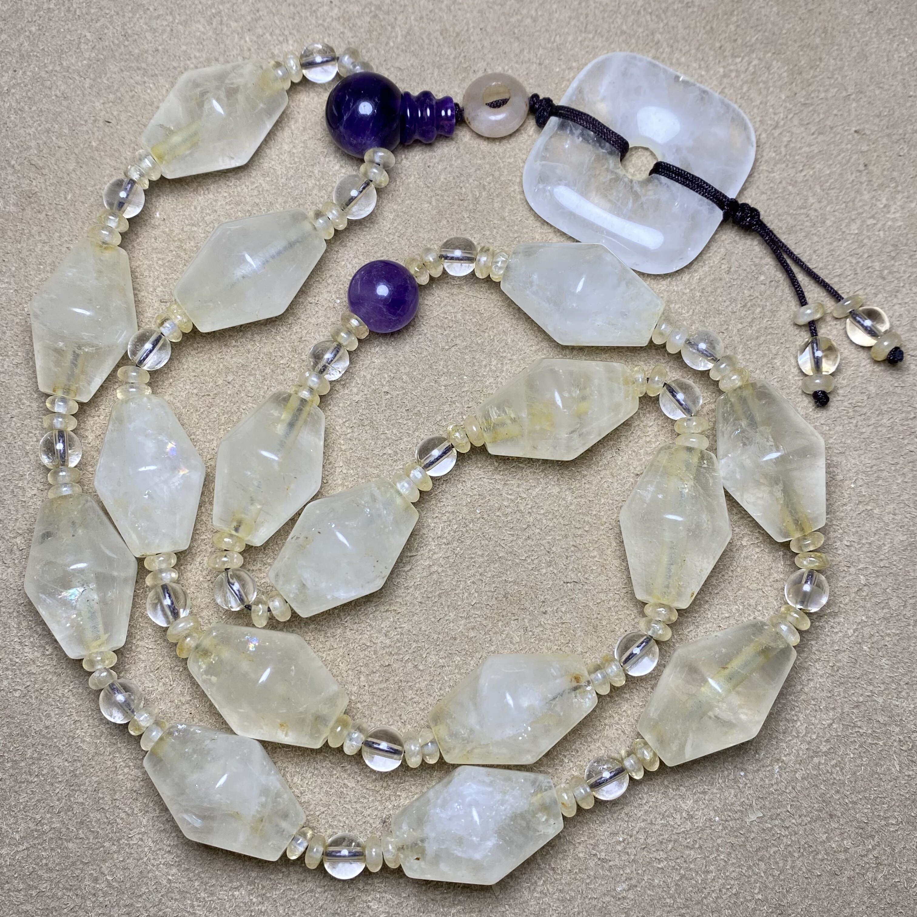 古玩文玩天然老水晶梭珠管珠勒子项链搭平安四方壁吊坠女款毛衣链