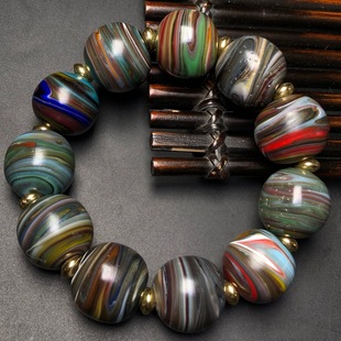 古玩文玩绞胎琉璃古珠佛珠手链老珠子单圈手串