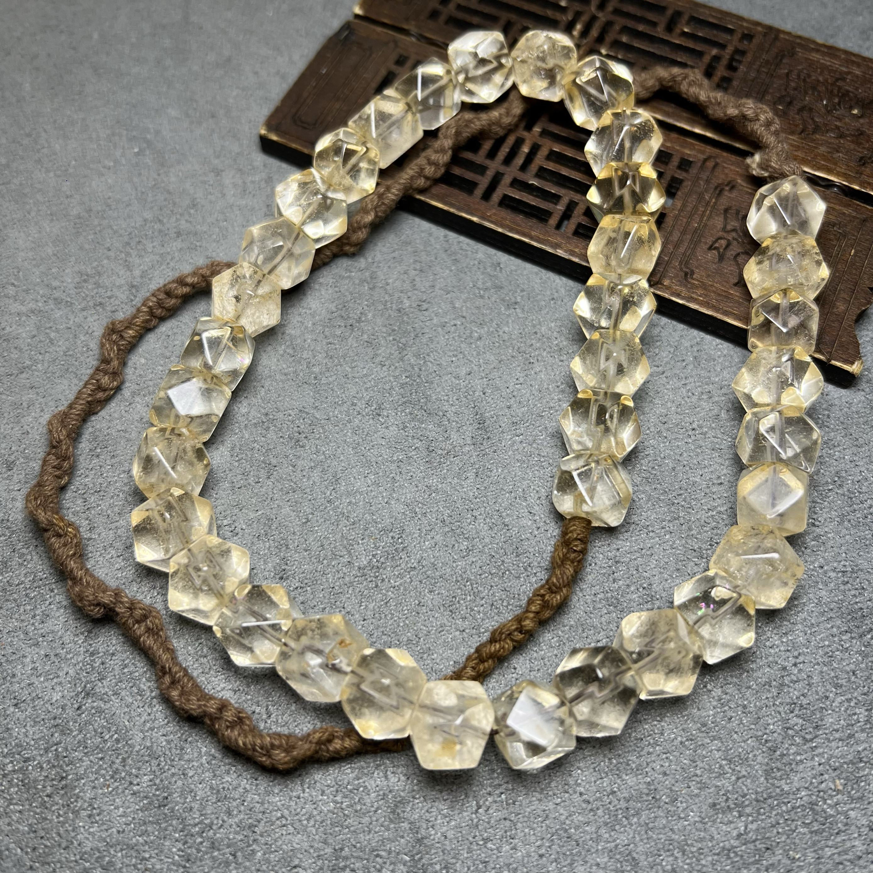 尼泊尔老白水晶八棱珠项链复古白水晶巴西水晶 DIY饰品佩珠散珠