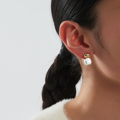 KITSH拉丝金银豆豆耳钉小众ins温柔高级气质简约基础通勤复古耳环