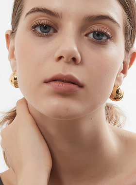 KITSH镂空光面圆球耳钉女小众简约通勤高级质感时尚气质耳环耳饰