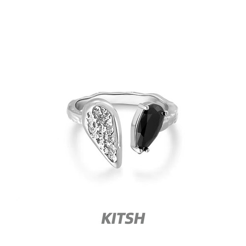 KITSH黑白爱心戒指女小众原创设计个性简约甜酷精致撞色戒圈