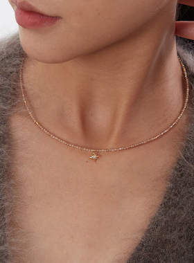 KITSH香槟金锆石珠八芒星吊坠串珠项链女小众简约温柔精致锁骨链