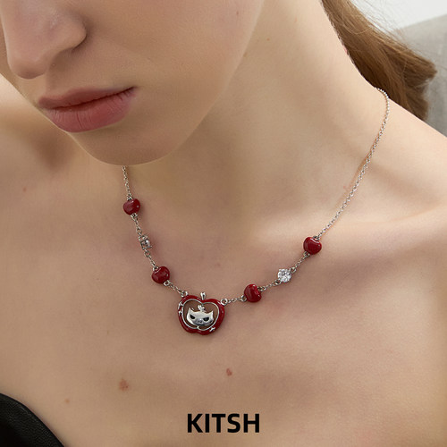 kitsh红苹果小猫pipi项链锁骨链