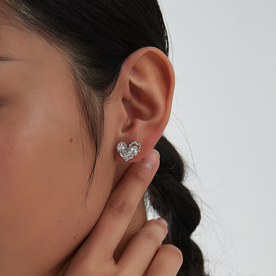KITSH曲奇爱心锆石耳钉925银针小众ins温柔高级气质简约基础耳环