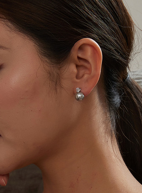 KITSH灰珍珠锆石耳钉女小众ins简约基础款个性气质高级感通勤耳环