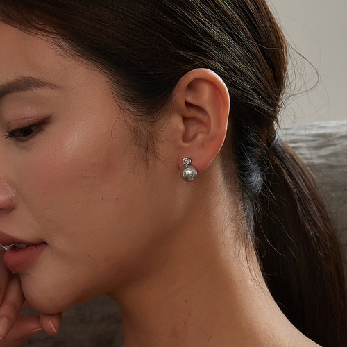 KITSH灰珍珠锆石耳钉女小众ins简约基础款个性气质高级感通勤耳环