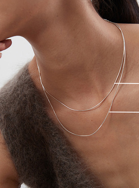 KITSH 细蛇骨链项链男女双层叠戴素链轻奢饰品简约金色银色锁骨链